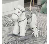 HOMCOM Kids Plush Rocking Horse Toy Rocker with Plush Toy for 18-36 Months in White HOMCOM White