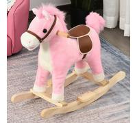 Kids Classic Plush Rocking Horse w/ Moving Mouth Tail Sounds 18-36 Months HOMCOM Pink One Size