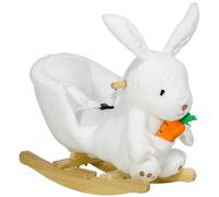 HOMCOM Kids Rocking Horse, Plush Rocking Chair Rabbit Shape w/ Safety Harness, Realistic Sound, Foot Pedals, for Toddler Aged 18-36 Months Aosom UK