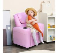 Homcom Kids Recliner Chair W/ Cup Holder, Pu Leather Children Lounger, Pink
