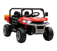 HOMCOM Kids Ride on Car, Electric Car for Kids with Electric Bucket, 12V 2 Seater UTV with Shovel, Parental Remote, 4 Spring Suspension Wheels, Working Horn, Music - Red