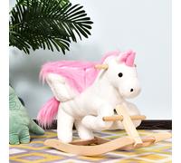HOMCOM Kids Rocking Horse Toy, Plush Unicorn Rocker Seat with Wood Base and Music, for 1.5-3 Years