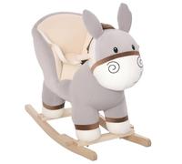 HOMCOM Kids Rocking Horse, Children Plush Ride On Donkey Animal Rocker w/Sound, Wood Base Seat, Safety Belt, Baby Toy Rocker for Toddler 18-36 Months, Grey