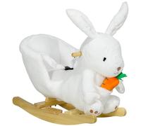 HOMCOM Kids Rocking Horse, Plush Rabbit-Shaped Baby Rocking Animal w/Carrot Toy, Safety Harness, Realistic Sounds, Foot Pedals, for Toddlers Aged 18-36 Months - White