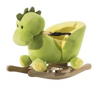 HOMCOM Kids Rocking Horse Plush Ride-On Dinosaur Seat 18+ Months Green | Seat Belt, 32 Songs, Ride-On Horses Toy