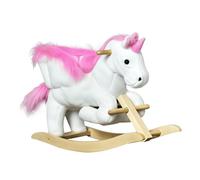 HOMCOM Kids Wooden Ride On Unicorn Rocking Horse Plush Toy Soft Seat Pink