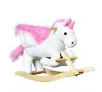 HOMCOM Kids Rocking Horse Unicorn Wooden Plush Ride On Chair Toy with Music 1.5-3 Years Pink