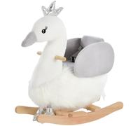 HOMCOM Kids Rocking Horse w/Sound for Toddler 18-36 Months White and Grey | Children Plush Ride On Swan Animal Rocker, Wood Base Seat, Seat Belt