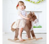 HOMCOM Kids Rocking Horse Wooden Plush Age 3+ Children Ride On Toy in Brown HOMCOM Brown