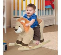 330-115 HOMCOM Baby Rocking Horse, Plush Ride on Lion Seat for Toddlers 18-36 Months with Sound, Seat Belt, Wood Base, Animal Rocker for Children, Brown