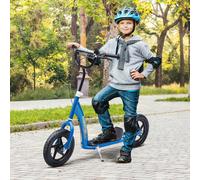 HOMCOM Kids Scooter Kick Scooter with 12" EVA Tyres, Rear Brake, Big Wheels Scooter for 5-12 Years Old - Blue