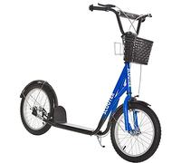 HOMCOM Kids Scooter, Kick Stunt Scooter with Adjustable Handlebar, Dual Brakes, Basket, Cupholder, Mudguard, 16" Inflatable Rubber Wheels, for 5-12 years, Blue
