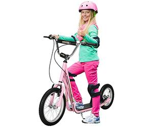 HOMCOM Kids Scooter, Teen Kick Scooter with Rubber Wheels, 16" Front Wheel, Height Adjustable Handlebar, Dual Brakes, Kick Stand, for 5+ Years, Pink