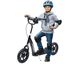 HOMCOM Kids Scooter, Toddler Kick Scooter with Adjustable Handlebar, 12" EVA Tyres, Rear Brake, for Age 5-12 Years, Black