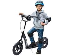 371-027BK HOMCOM Kids Scooter, Toddler Kick Scooter with Adjustable Handlebar, 12" EVA Tyres, Rear Brake, for Age 5-12 Years, Black