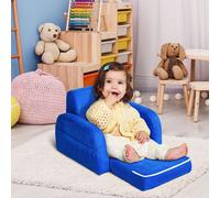 HOMCOM Kids Sofa Bed Fold Out Toddler Armchair Couch Convertible Lounge Soft Plush in Blue HOMCOM Blue