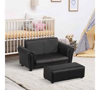 HOMCOM Kids Sofa Bed Kids Twin Sofa Toddler Chair 2 Seater Kids Twin Sofa Chair Boys Girls Couch w/ Footstool (Black) Black