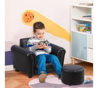 Homcom Kids Sofa Set, 2 Piece Children Armchair With Stool Nursery Black