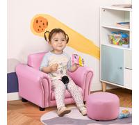HOMCOM Kids Sofa Set, 2 Piece Children Armchair with Stool Nursery Pink