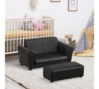 HOMCOM Kids Twin Sofa 2 Seater Toddler Chair Double Seat Armchair w/ Footstool in Black HOMCOM Black