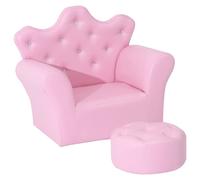 Homcom Kids Sofa Set, 2Pcs Crown-Themed Child Armchair With Ottoman, Pink Pink