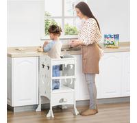 HOMCOM Kids Step Stool with Blackboard and Lockable Handrail - White, White