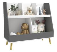 HOMCOM Kids Storage Shelf, 2-Tier Kids Book Shelf with 5 Compartments, Anti-Tip Device, Pine Wood Legs, for Nursery, Playroom, Classroom - Grey Grey