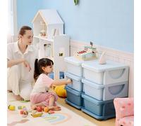 HOMCOM Kids Storage Unit Toy Box Vertical Dresser with Six Drawers - Blue, Blue