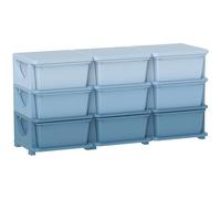 HOMCOM Kids Storage Units with 9 Drawers 3 Tier Chest Vertical Dresser Tower Toy Organiser for Nursery Playroom Kindergarten Blue