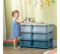 HOMCOM 6 Drawers Plastic Storage Units, 3 Tier Kids Storage Units, Children Toy Chest for Nursery, Playroom, Bedroom, Blue