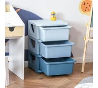 Homcom Kids Storage Units With Drawers 3 Tier Chest Vertical Dresser Tower Blue