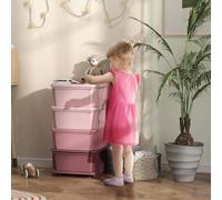 HOMCOM 4 Drawers Plastic Storage Units, 4 Tier Kids Storage Units, Children Toy Chest for Nursery, Playroom, Bedroom, Pink