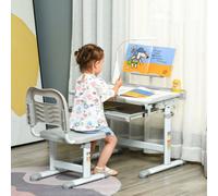 HOMCOM Kids Study Desk and Chair Set withUSB Lamp, Adjustable Height - Grey