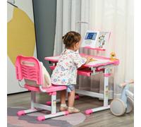 Homcom Kids Study Desk And Chair Set W/ Usb Lamp, Adjustable Height, Pink