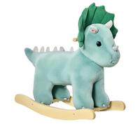 HOMCOM Kids Toddler Rocking Horse Plush Ride On Triceratops Rocker Wooden Base W/Sound for Age 3+ Green