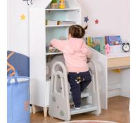 HOMCOM Kids Toddler Step Stool Ladder Kitchen Helper for Toilet Potty Training Bathroom Sink Bedroom Blue and Grey Blue