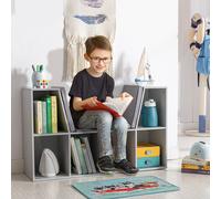 HOMCOM Kids Storage Organizer Cube Bookcase With Seat Grey, Grey
