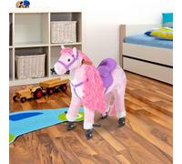 HOMCOM Kids Toy Rocking Horse Wood Plush Animal Wooden Riding Walking Wheel-Horse in Pink HOMCOM Pink