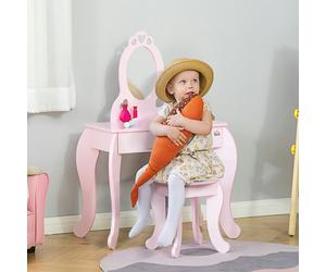 HOMCOM Kids Vanity Table & Stool Girls Dressing Set Make Up Desk with Mirror