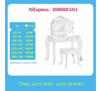 HOMCOM Kids Vanity Table & Stool Girls Dressing Set Make Up Desk with Rotatable Mirrors Drawer Star & Heart Pattern White WHITE