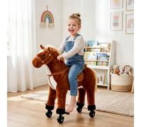 HOMCOM Kids Walking Ride on Horse Toy Plush Walk Pony with Wheels Sound in Brown HOMCOM Brown