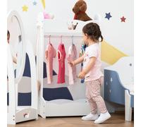 HOMCOM Kids White Wooden Crown Design Hanging Rack with Storage Shelf Clothing Or Hall Storage For 3 To 8 Years, White