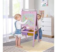 Homcom Kids Wooden Art Easel With Paper Roll Double-Sided Chalkboard, Whiteboard