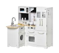 HOMCOM Kids Wooden Kitchen, Large Pretend Role Play Kitchen w/ Realistic Refrigerator, Microwave, Oven, Range Hood, Sink, Telephone Aosom UK