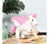 HOMCOM Kids Wooden Ride On Unicorn Rocking Horse Plush Toy Soft Seat Pink