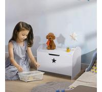 Homcom Kids Wooden Toy Children Box Storage Organizer Side Handle White