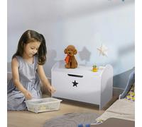 HOMCOM Kids Wooden Toy Children Box Storage Organizer Side Handle White - White - 62 x 40 x 46.5 cm