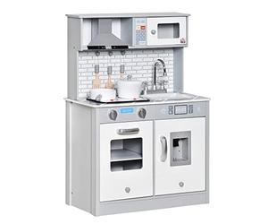 HOMCOM Kids Wooden Toy Kitchen Playset w/Sound & Light Effect for 3-6