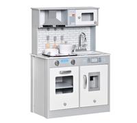 HOMCOM Kids Wooden Toy Kitchen Playset w/Sound & Light Effect for 3-6 | Pretend Play Cooking Playset, Battery Operated Cooktop, Ice Machine, Marble Pattern Countertop
