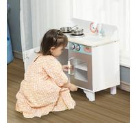 HOMCOM Kids Wooden Toy Kitchen Pretend Playset with Sink Faucet Pot for 3-6 Year - White - 57 cm x 28 cm x 55 cm - Kids Kitchen Play Set